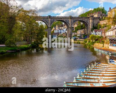 View of the railway viaduct over the River Nidd in Knaresborough North Yorkshire England UK which was built in 1852 designed by Thomas Grainger. Stock Photo