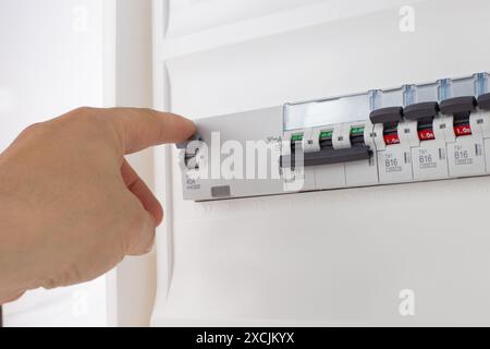 Hand Operating Circuit Breaker Panel Stock Photo