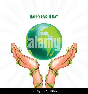 Hands holding globe happy earth day saving planet background Stock Vector