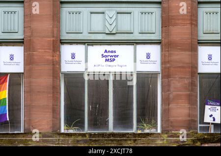 Sign in the window of the office of Anas Sarwar the Scottish Labour Leader and MSP for Glasgow Region, Wilson Street, Glasgow, Scotland, UK, Europe Stock Photo