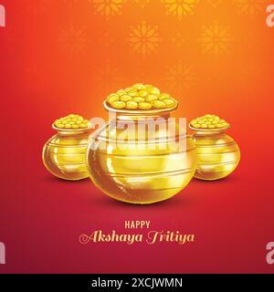 Akshaya tritiya celebration with a golden kalash background Stock Vector