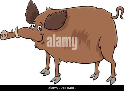 Cartoon illustration of funny wild boar comic animal character Stock Vector