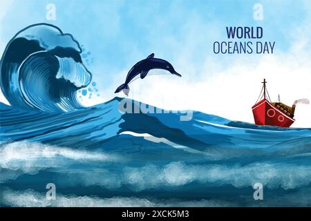 beautiful sea waves world ocean day background vector design illustration Stock Vector