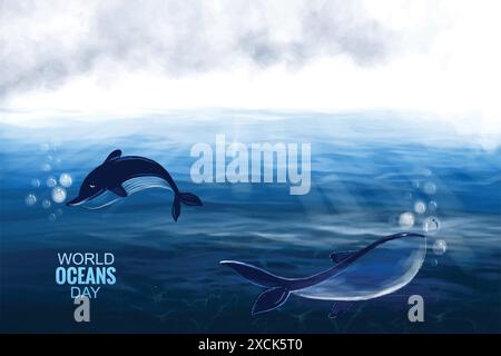 Scene of under ocean in blue background Stock Vector