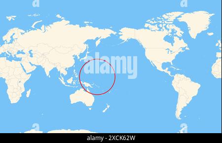 Locator map showing the location of the country Federated States Of Micronesia in Oceania. The country is highlighted with a red polygon. Small countr Stock Photo