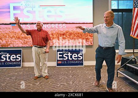 WICHITA, KANSAS - JUNE 15, 2024 Congressman Ron Estes (R-KS)  waves to his supporters as he and House Judiciary Chairman Jim Jordan (R-OH) leave the fundraiser rally Stock Photo