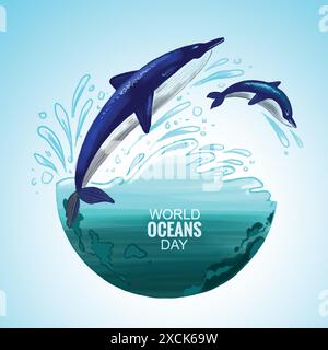 Happy world ocean day card background Stock Vector