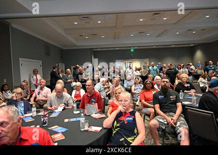 WICHITA, KANSAS - JUNE 15, 2024 Supporters of Congressman Ron Estes (R-KS) fill the meeting room at the Cozine Life Center during a fundraising rally in  support of Estes bid for re-election to the 4th congressional seat Stock Photo