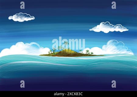 Scene with ocean beach landscape card background Stock Vector