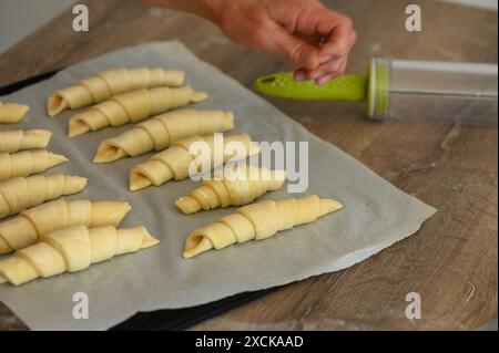 Before and after -homemade croissant baking at home.2 Stock Photo