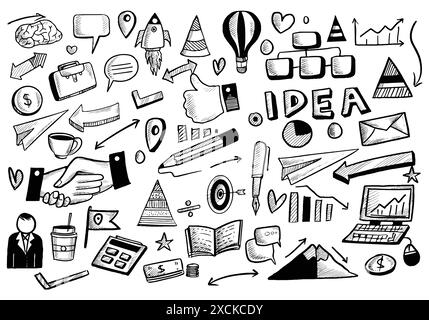 Hand draw technology sketch doodle set design Stock Vector