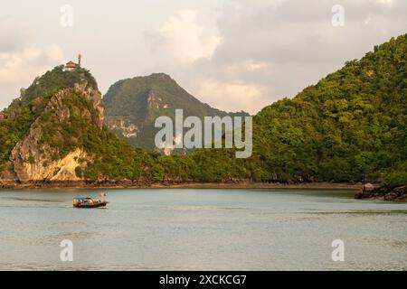 Stunning Ti Top Island in heart of the Alluring Long Bay, Vietnam. Astounding, Breathtaking, Compelling, Glorious, Intriguing, Incredible,Jaw-dropping Stock Photo