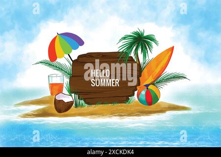 Summer time holiday beach illustration background Stock Vector