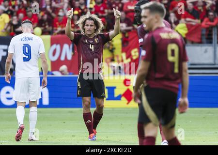 Frankfurt, Germany. 17th June, 2024. Belgium's Wout Faes reacts during a soccer game between Belgian national soccer team Red Devils and Slovakia, Monday 17 June 2024 in Frankfurt Am Main, Germany, the first match in the group stage of the UEFA Euro 2024 European championships. BELGA PHOTO BRUNO FAHY Credit: Belga News Agency/Alamy Live News Stock Photo