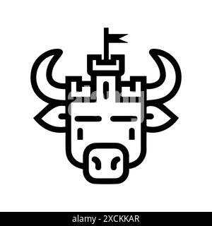 Bull Castle logo or modern line icon. Vector line art and icon design with bold outline. Black and white Pixel Perfect minimalistic symbol isolate whi Stock Vector