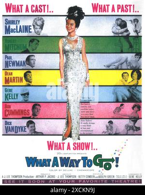 1964 What a Way to Go! film poster, directed by J. Lee Thompson and starring Shirley MacLaine, Paul Newman, Robert Mitchum, Dean Martin Stock Photo