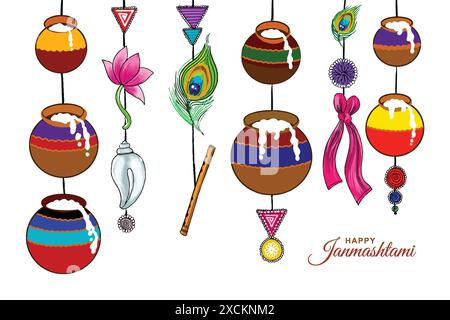 Krishna janmashtami digital art illustration card design Stock Vector