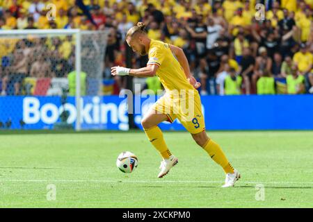 Munich, Germany. 17th June, 2024. Munich, Germany, June 17th 2024: George Puşcaş (9 Romania) during the UEFA EURO 2024 Group E football match between Romania and Ukraine at Arena Munich, Germany. (Sven Beyrich/SPP) Credit: SPP Sport Press Photo. /Alamy Live News Stock Photo