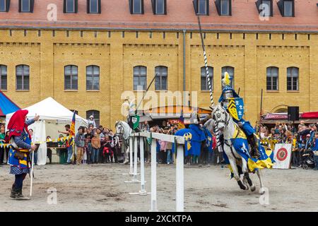 Berlin, Germany - 30 March, 2024: Medieval Fair: Easter Knight Spectaculum. Medieval festival with shows in Spandau. Knight. Knights battle Stock Photo