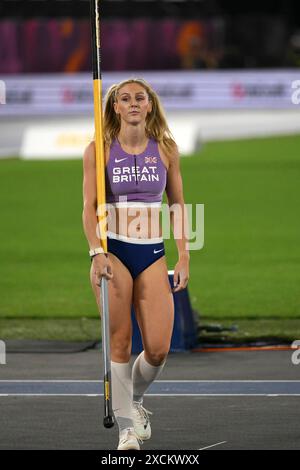 Molly Caudery of Great Britain competes in the pole vault women final during the European Athletics Championships at Olimpico stadium in Rome (Italy), June 10, 2024. Molly Caudery placed third winning the bronze medal. Stock Photo