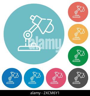 Desk lamp outline flat white icons on round color backgrounds Stock Vector