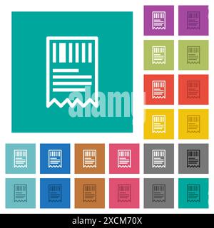 One receipt with barcode outline multi colored flat icons on plain square backgrounds. Included white and darker icon variations for hover or active e Stock Vector