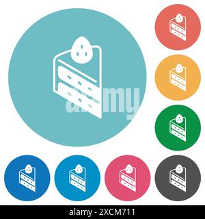 Strawberry shortcake flat white icons on round color backgrounds Stock Vector
