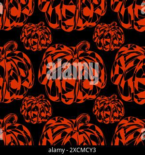 Seamless botanical pattern with pumpkins in stained glass technique. Vector illustration Stock Vector
