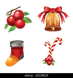 Beautiful decorative christmas elements holiday set design Stock Vector