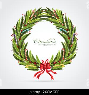 Beautiful decorative christmas wreath card design Stock Vector