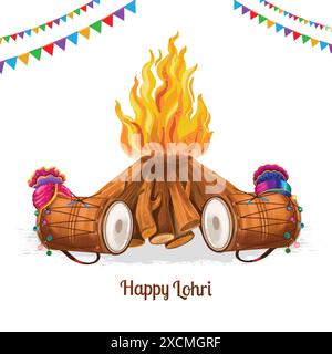 Punjabi festival happy lohri holiday card background Stock Vector