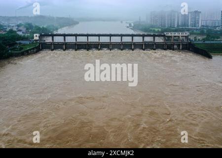 GUILIN, CHINA - JUNE 18, 2024 - Flood waters inundate low-lying areas in Quanzhou county, Guilin city, South China's Guangxi Zhuang Autonomous region, Stock Photo