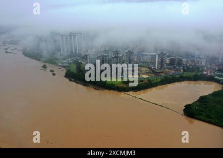 GUILIN, CHINA - JUNE 18, 2024 - Flood waters inundate low-lying areas in Quanzhou county, Guilin city, South China's Guangxi Zhuang Autonomous region, Stock Photo