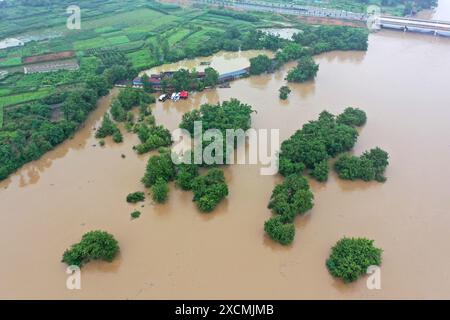 GUILIN, CHINA - JUNE 18, 2024 - Flood waters inundate low-lying areas in Quanzhou county, Guilin city, South China's Guangxi Zhuang Autonomous region, Stock Photo