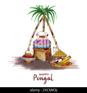 Happy Pongal Festival of Tamil Nadu South India Stock Vector