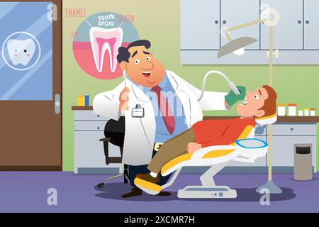 A vector illustration of Dentist Working on a Patient in Dental Office Stock Vector
