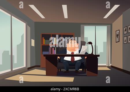 A vector illustration of Businessman Working in the Office Stock Vector