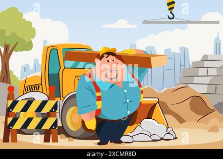 A vector illustration of Construction Worker Working in a Project Stock Vector