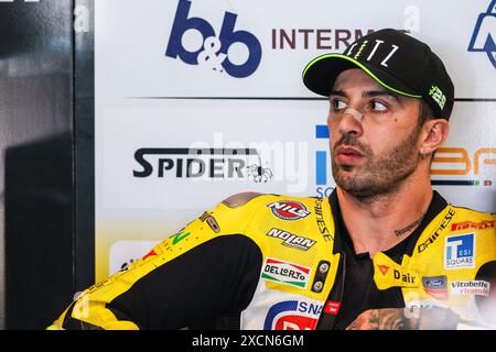 Misano Adriatico, Italy. 16th June, 2024. Andrea Iannone of Team Goeleven with Ducati Panigale V4R seen during the FIM SBK Superbike World Championship Pirelli Emilia-Romagna Round - Box and Pit Lane at Misano World Circuit. Credit: SOPA Images Limited/Alamy Live News Stock Photo