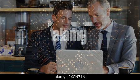 Image of digital data processing over businessman in office Stock Photo