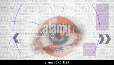 Image of scope scanning and data processing over eye on white background Stock Photo