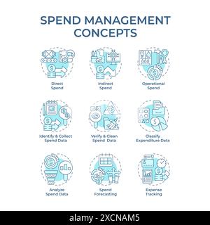 Spend management soft blue concept icons Stock Vector