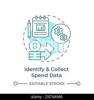 Identify and collect spend data soft blue concept icon Stock Vector