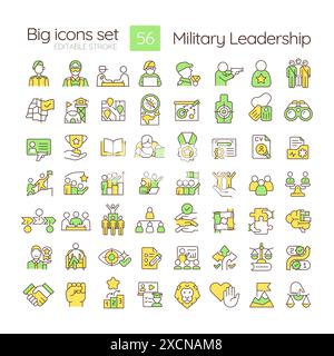 Military leadership RGB color icons set Stock Vector
