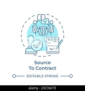 Source to contract soft blue concept icon Stock Vector