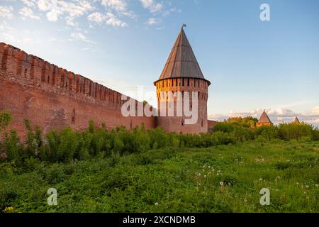 Fortress wall and watchtower of the Smolensk Kremlin, Russia. Stock Photo