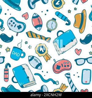 Mens items seamless pattern colored doodle sketch style Stock Vector