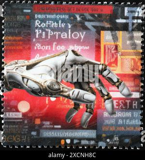 Artificial intelligence interpretated with an illlustration on postage stamp Stock Photo