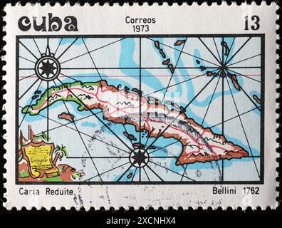 Old map of Cuba on postage stamp Stock Photo