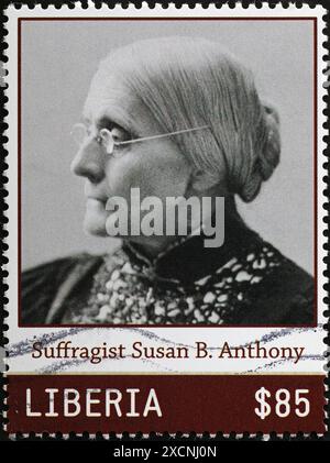 Susan B. Anthony celebrated on postage stamp of Liberia Stock Photo